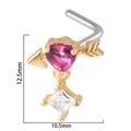 Gold L-shaped nose stud featuring a pink heart gem and clear diamond pendant charms - Gold Heart with Arrow
