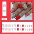 Uñas postizas cortas rojas de Navidad con purpurina y diseño de renos tipo W839 - W839 Reno de Navidad (Estilo de Pegamento)