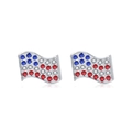 Silver wavy flag stud earrings with red, white, and blue rhinestones for USA Independence Day - Style 64-Full Rhinestone Star and Stripes Flag Studs