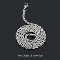 Silver stainless steel 3.0mm rope chain necklace with lobster clasp, 45cm length - 3.0mm x 45cm / Steel