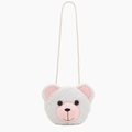 Cute white plush bear crossbody bag with pink ears and soft curly faux fur texture - Polar Bear