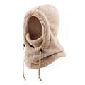 Detail of warm beige plush fleece hooded scarf with adjustable drawstring and toggle - M (3-10 Years) / Khaki