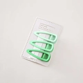 Three-piece set of matte mint green drop-shaped hair clips on a white card display - Green Teardrop Set