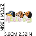 Detailed view of colorful dog embroidery patches with size markers and Hello Dog text - No. 23