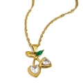 Elegante collar bañado en oro de 18K con colgante de cereza y cristales blancos de corazón - Collar de Cereza / Collar de Cereza de Zirconia-Oro