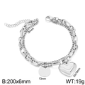 Pulsera plateada de doble capa con colgante de corazón y placa redonda de acero inoxidable - Color Acero (KB180244-Z)