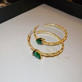 Luxurious emerald green teardrop zircon hoop earrings with golden bamboo texture finish - Bamboo Texture Style (48#)