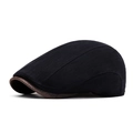 Retro black flat cap for men with brown contrast brim in breathable cotton linen fabric - Black
