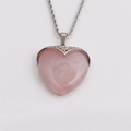 Minimalist pink quartz heart pendant necklace with elegant silver-tone chain on white background - 60cm Twist Chain / Rose Quartz