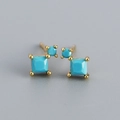 Minimalist S925 silver stud earrings with geometric turquoise and square cubic zirconia - Golden (Turquoise)
