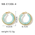 18k gold plated stainless steel and light blue resin hollow hoop earrings for women - Light Blue Resin (NB-E1306-4)