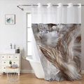 Detail of waterproof bathroom curtain with metallic grommets and artistic feather texture - Single Shower Curtain / SYL-3 Feather Petal