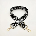 Adjustable black and white geometric woven replacement shoulder strap with gold metal hooks - Black Rainbow Pattern No.4 (Silver Hook)