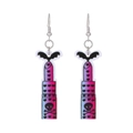 Gothic lipstick shaped earrings with pink gradient, black bat wings and skull design - 04 Winged Skull Heart