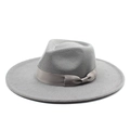 Close-up of gray wide brim felt hat with ribbon bow and textured wool finish - M (56-58cm) / Light Gray