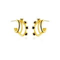 925 silver C-shape earrings in gold finish with multilayer design and black gemstones - 925 Silver / 18k Gold (Black Zircon)