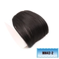 Detail view of smooth synthetic hair bangs on a display card for natural hair volume - Natural Black