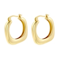 Close-up of chunky gold geometric hoop earrings with polished finish and secure clasp - VE1267 Gold Irregular Square Hoop Earrings