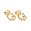 Orecchini a cuore in acciaio inossidabile dorato con brillanti zirconi incastonati - E923-A Cuori Nidificati