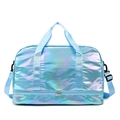 Holografische blaue Reisetasche mit separatem Schuhfach und verstellbarem Schultergurt - Holografisches Blau
