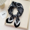 Silk neck scarf with black and white retro paisley and flower prints for women - B/W Paisley