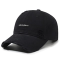 Black vintage distressed baseball cap with Narason embroidery and worn detailing - Adjustable / Black