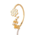 Adjustable gold flower ring with sparkling zircon stones in a vintage geometric style - Flower Leaf Branch