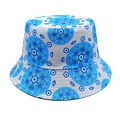 Close-up of fabric texture and blue evil eye pattern on a light gray bucket sun hat - M (56-58cm) / Light Gray