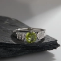 Elegant S925 sterling silver ring with square emerald green gem and pavé side stones - Peridot Square Multi-Row Style (LR306)