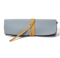 Grey PU leather makeup brush storage roll with contrasting yellow tie closure - Wrap Strap Storage Bag Light Blue
