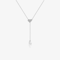 Elegante collana a Y in argento s925 con pendente a cuore e zirconi su catena lunga - Coulisse Regolabile / Oro Bianco