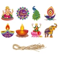 Set di 8 ciondoli Diwali con motivi Ganesha e Diya e spago di iuta per decorazione - Vari Stili di Motivi Diwali (Y-00294)