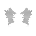 Detailed view of silver striped leaf-shaped earrings with unique irregular metal texture - Silver Striped Wing Stud Earrings (1 Pair)