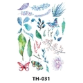 Waterproof temporary tattoo sheet TH-031 with watercolor flowers, leaves, and butterflies - Th-031 / 210*148mm
