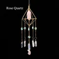 Hollow moon sun catcher with pink rose quartz crystal prism and golden geometric frame - Rose Quartz Double-pointed Pillar
