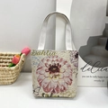 Canvas tote bag with pink dahlia embroidery and butterflies in a stylish cream finish - Style 10-Dahlia Butterfly