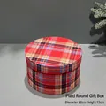 Red plaid round gift box for Christmas, 22cm diameter and 13cm height cylinder box - Plaid Style - Red / 22*13cm