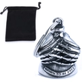Vintage biker bell with skull design and Born to Be Free engraving plus black gift pouch - Skull Hand Bell With Storage Bag / Steel