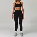 Women's black backless halter yoga set with high waisted leggings and sports bra - L / Bra Style 1 + Leggings / Premium Black