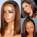 Women ombre brown bob wig with side part synthetic heat resistant natural fiber hair - Dark Brown Gradient