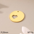Pendentif rond doré de 20mm en acier inoxydable avec découpe de cœur et finition lisse - Disque de Cercle de Coeur Creux(KLJ4927-Z)
