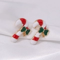Christmas candy cane earrings with red white stripes and a green bow accent - Candy Cane