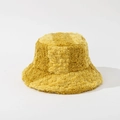 Close-up of thick mustard yellow plush bucket hat with soft faux fur texture for winter - M (56-58cm) / Yellow