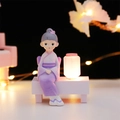 Cute resin Dunhuang flying fairy figurine in purple kimono sitting with a glowing lantern - Purple Mini Light (1136-6)