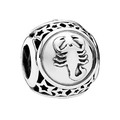 Silver Scorpio zodiac charm bead with embossed scorpion and hollow star patterns - Scorpio / Silver