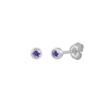 Classic silver stud earrings featuring round purple cubic zirconia in a bezel setting - Silver Green Zirconia