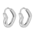 Polished 925 sterling silver heart-shaped hoop earrings with minimalist silver finish - White Gold
