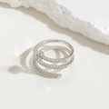 Silver multi-loop screw shaped ring with sparkling pave cubic zirconia crystals - Silver Nail Style (JZ0296-3)