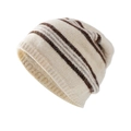 Bonnet en maille rayé beige et marron en mélange de laine pour automne et hiver - 36x26cm / Blanc Cassé