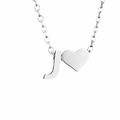 Collana in acciaio inossidabile argento lucido con ciondolo a cuore e lettera J - J-Acciaio